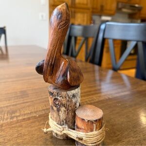 Vintage Mid Century Wood Sculpted Pelican Bird Statue 70s 80s 90s Home Decor